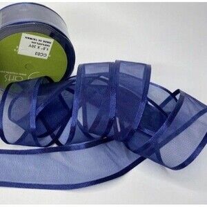 30 YDS - 1.5 Inch Sheer Satin Banded Ribbon - Blue